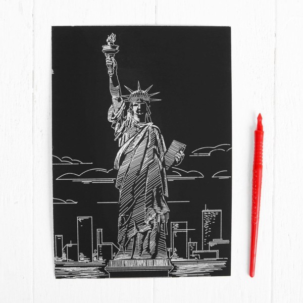 Statue De la Liberté de Voyage états-unis Scratch Art Kit de BRICOLAGE, Argent Métallisé Effet, la G - Photo n°2