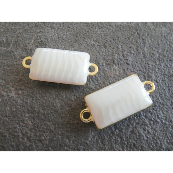 2 Connecteurs rectangle rayés effet nacré blanc 25*11mm base dorée - Photo n°1