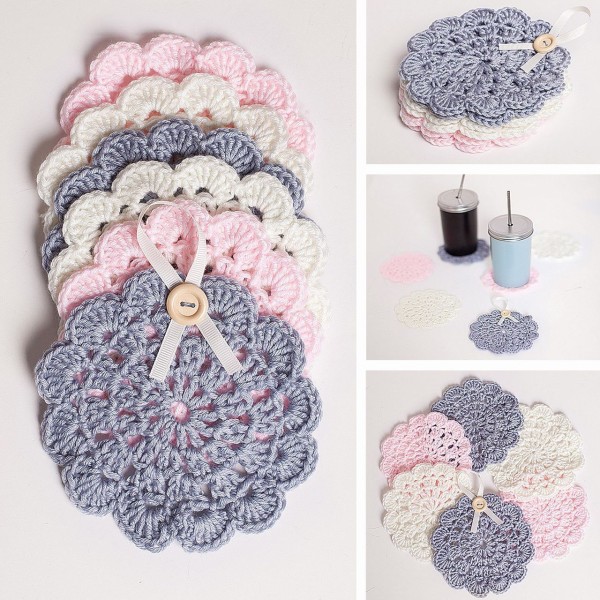 Ajouré Napperons Mug Coaster Serviettes de table au Crochet Kit de Bricolage, de Tapis de Débutant E - Photo n°2