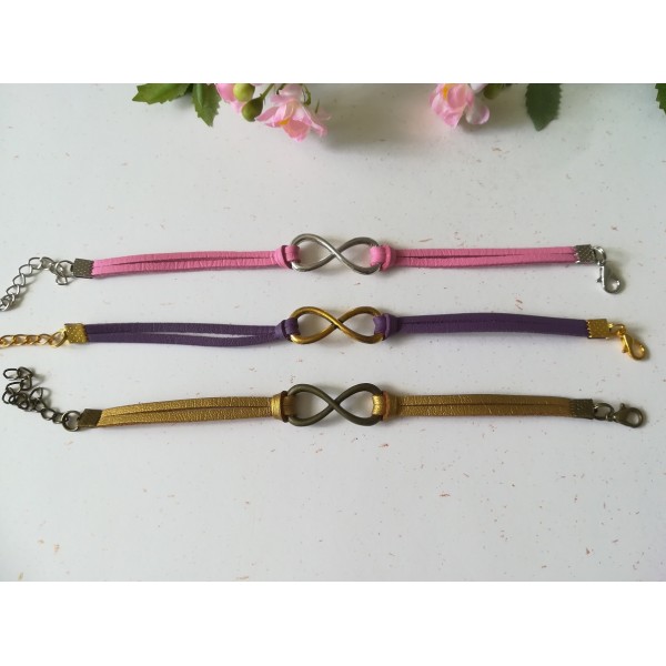 Kits de bracelet suédine faux cuir rose, violet et doré avec lien infini - Lot de 3 - Photo n°1