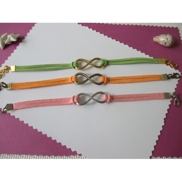 Kits de bracelet suédine rose, vert et orange avec lien infini - Lot de 3 - Photo n°1