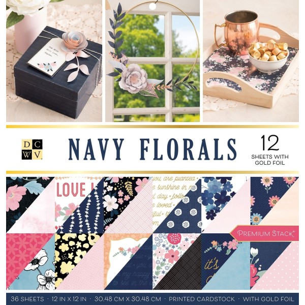 Bloc de 36 feuilles 30,5cm x 30,5cm recto verso Navy floral American crafts - Photo n°1