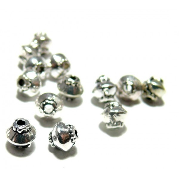 PAX 100 perles intercalaires Toupie 5mm metal couleur Argent Antique H11256 - Photo n°1
