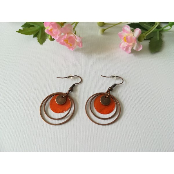 Kit de boucles d'oreilles anneaux cuivre et sequin orange foncé - Photo n°1