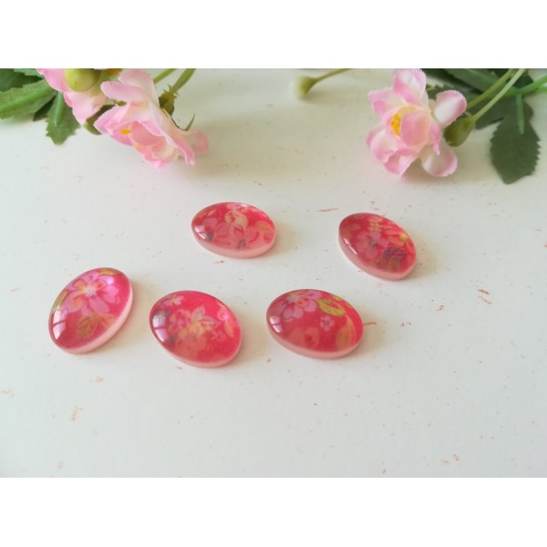 Cabochons résine ovale 13 x 8 mm rouge et rose x 5 - Photo n°1