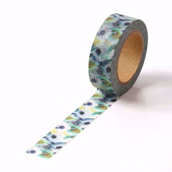 Masking tape paon vert bleu - 15mm x 10m - W499 - Photo n°2