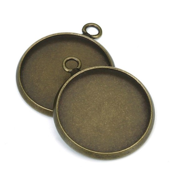 2pcs Bronze Antique Vintage Plat Rond Cabochon Camée Paramètre de Tiroir en Métal Conclusions Penden - Photo n°1