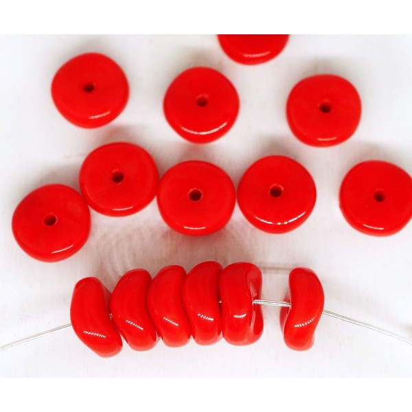 20pcs Opaque Rouge Corail Plat, Un Trou de la Rondelle Disque de Perles Rondes en Verre tchèque 8mm - Photo n°2