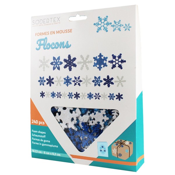 Flocons de neige en mousse pailleté - Bleu/Blanc - 2,5 à 6 cm - 240 pcs - Photo n°4