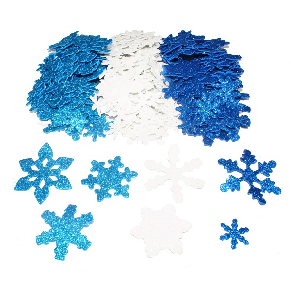 Flocons de neige en mousse pailleté - Bleu/Blanc - 2,5 à 6 cm - 240 pcs - Photo n°1