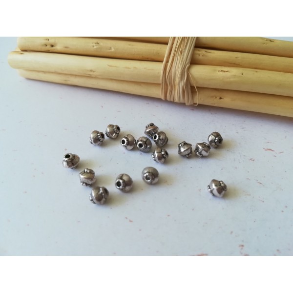 Perles métal intercalaires toupie 4 mm argent vieilli x 40 - Photo n°1