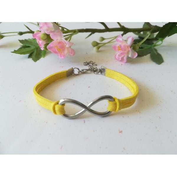 Kit de bracelet suédine daim jaune brillant et lien infini platine - Photo n°1