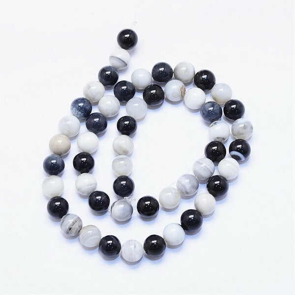 10 perles ronde en pierre naturelle AGATHE 8 mm BLANC NOIR 425 - Photo n°1