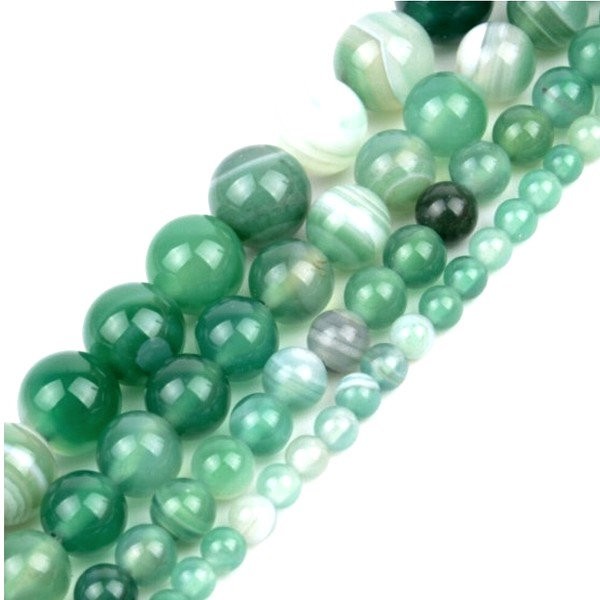 20 perles ronde rayé en pierre naturelle AGATE RAYE 6 mm VERT - Photo n°1