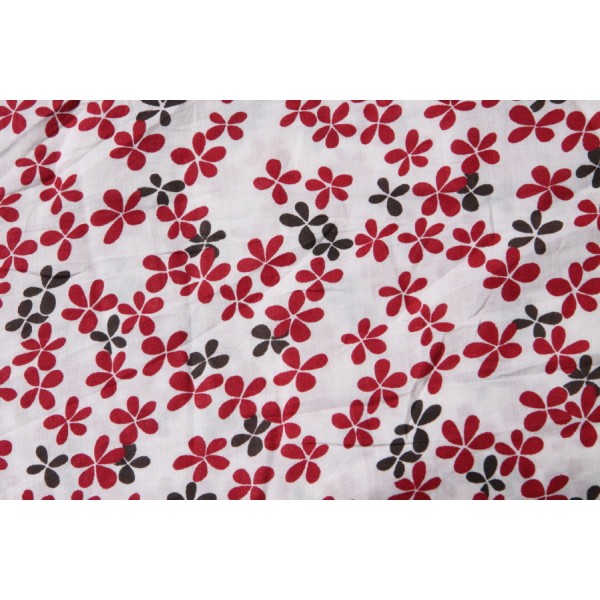 Tissu de Coton blanc impressions noires et rouges en 1,1m - Photo n°1