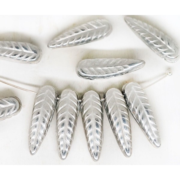 14pcs Metallic Silver-Labrador Plein Sculpté de Feuilles de la Fleur Plume d'Aile d'Oiseau tchèque P - Photo n°2
