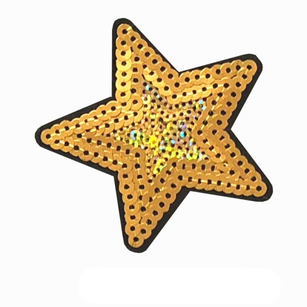 Ecusson étoile dorée à sequins, patch thermocollant pour customisation - Photo n°1