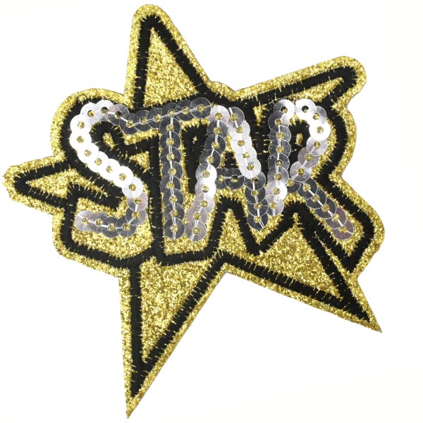 Ecusson étoile pailletée et à sequins, patch thermocollant pour customisation, 9 cm - Photo n°1