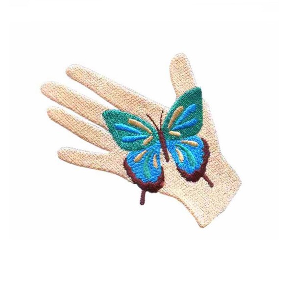 Ecusson brodé main et papillon, patch thermocollant calavera 8 cm - Photo n°1