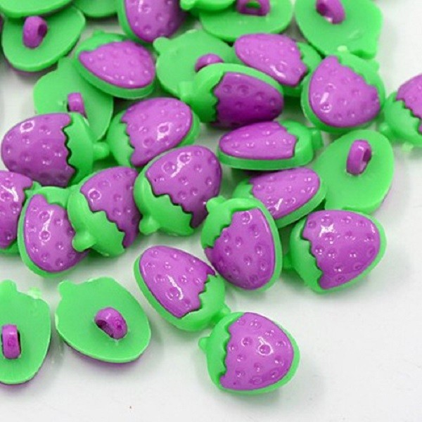 Boutons acrylique fraise violet et vert x 10 - Photo n°1