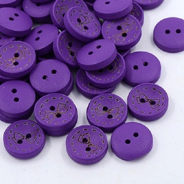 Boutons bois 15 mm violet x 10 - Photo n°1