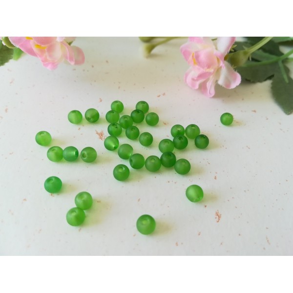 Perles en verre givré 4 mm vert foncé x 50 - Photo n°2