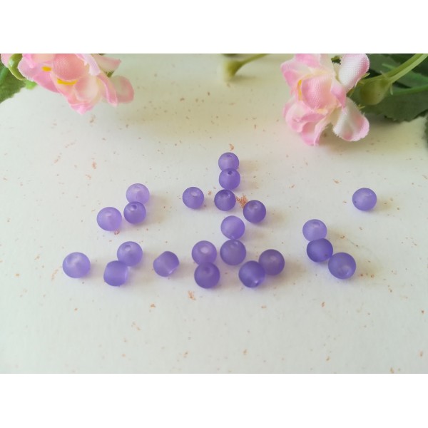 Perles en verre givré 4 mm lilas x 50 - Photo n°2
