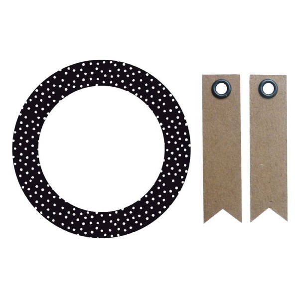 12 stickers cercle Ø 6,3 cm Noir à pois blancs + 20 étiquettes kraft Fanion - Photo n°1