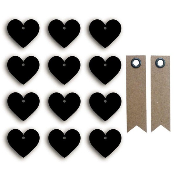 Stickers ardoises petits cœurs + 20 étiquettes kraft Fanion - Photo n°1