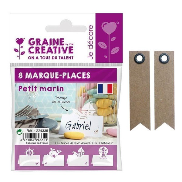 8 marque-places Petit marin + 20 étiquettes kraft Fanion - Photo n°1
