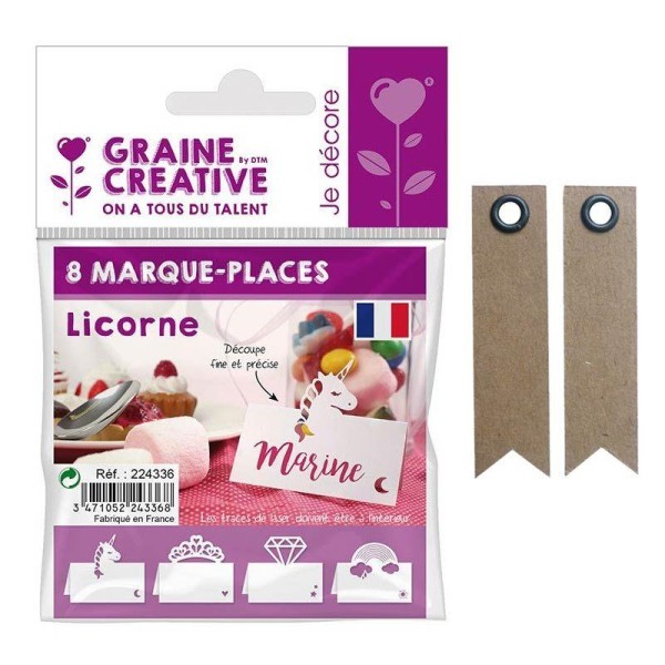 8 marque-places Licorne + 20 étiquettes kraft Fanion - Photo n°1