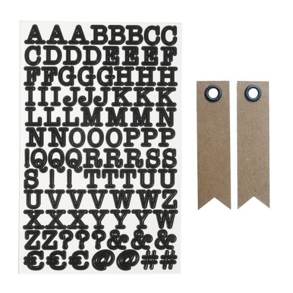 Stickers alphabet et chiffres noir + 20 étiquettes kraft Fanion - Photo n°1