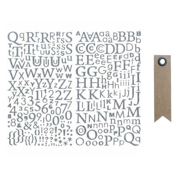 Alphabet autocollant paillettes argenté + 20 étiquettes kraft Fanion - Photo n°1