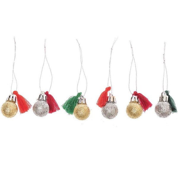 6 mini boules de Noël à paillettes et pompons rouge et vert - Photo n°2