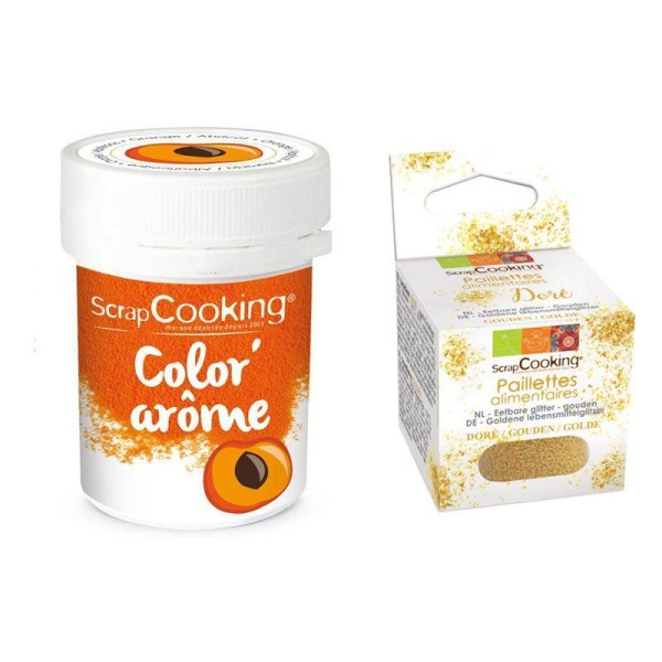 Colorant alimentaire orange arôme abricot + paillettes dorées - Photo n°1