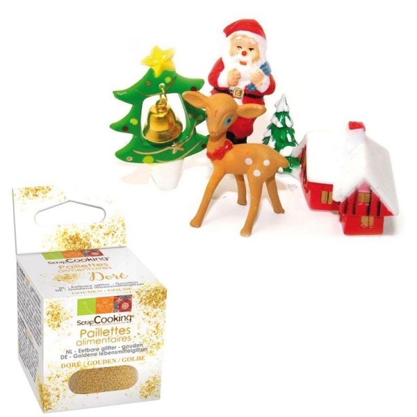 Décoration pour gâteaux de Noël + paillettes dorées - Photo n°1