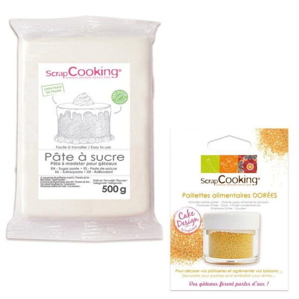 Pâte à sucre blanche 500 g + paillettes dorées - Photo n°1