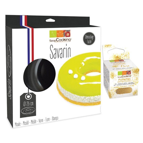 Moule à gâteau semi-rigide savarin + paillettes dorées - Photo n°1