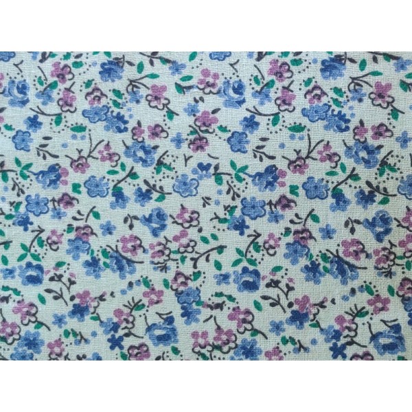 Coupon tissu - fleur bleu - coton – 47x40cm - Photo n°1