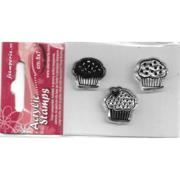 3 Tampons Acryliques Transparents Cupcakes Scrapbooking Carterie WTK024 Stamperia - Photo n°1