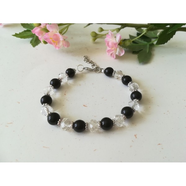 Kit bracelet perles en verre noire et à facette cristal - Photo n°1
