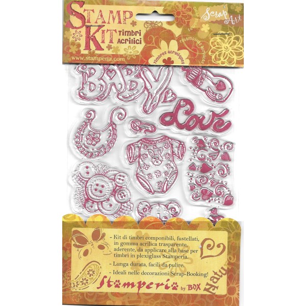 14 Tampons Acryliques Transparents Naissance Scrapbooking Carterie WTK011 Stamperia - Photo n°1