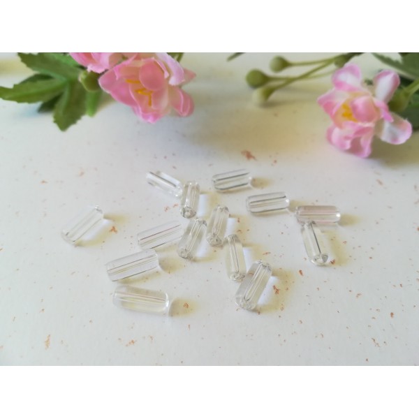 Perles en verre tube 10 mm cristal x 20 - Photo n°2