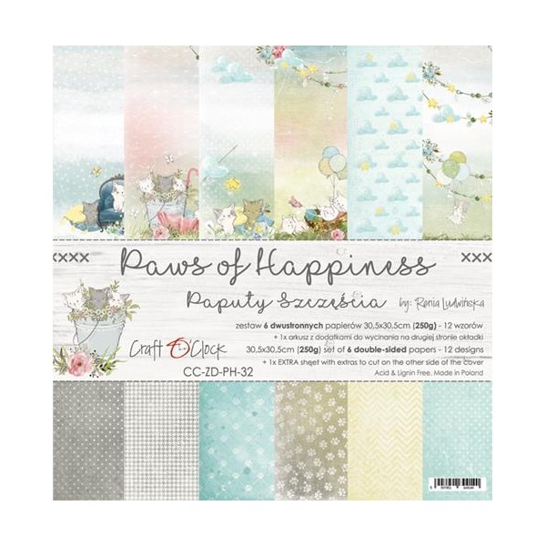 7 papiers imprimés scrapbooking 30 x 30 cm CRAFT O CLOCK PAWS OF HAPPINESS - Photo n°1