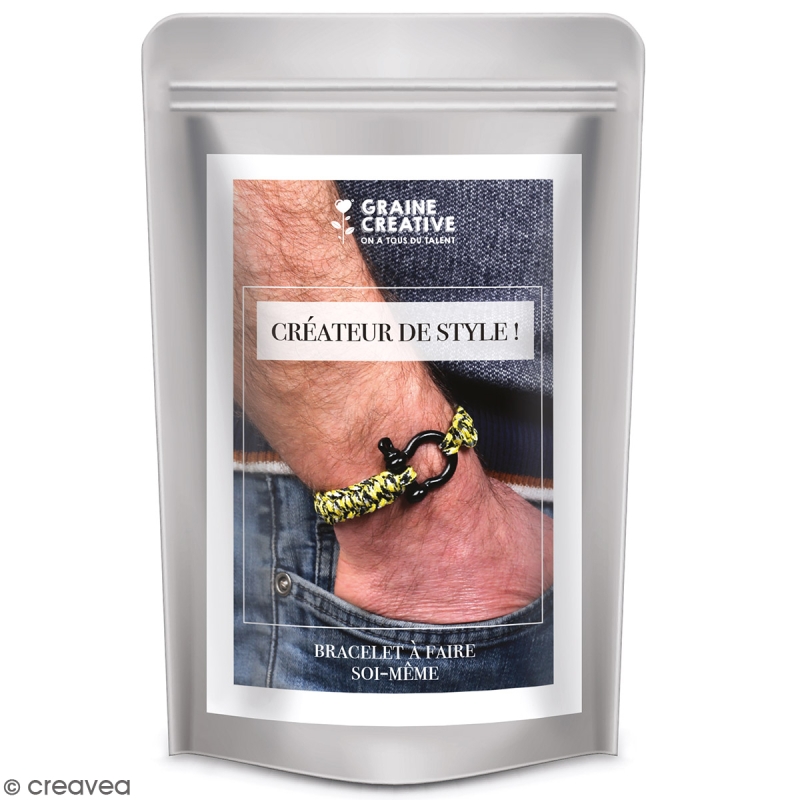 Kit DIY bracelet homme - jaune et noir - 1 pce - Kit bijoux adulte - Creavea