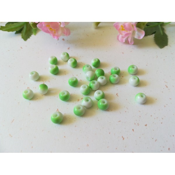 Perles en verre ronde 6 mm vert et blanc x 50 - Photo n°2
