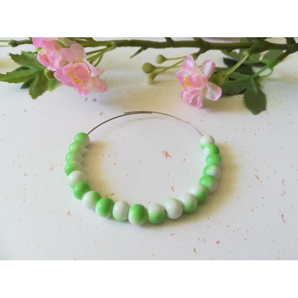 Perles en verre ronde 6 mm vert et blanc x 50 - Photo n°1