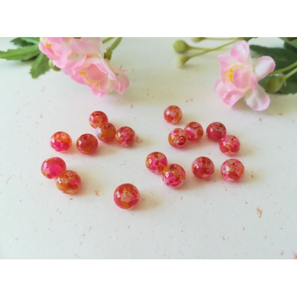 Perles en verre 6 mm taches oranges et roses x 25 - Photo n°2
