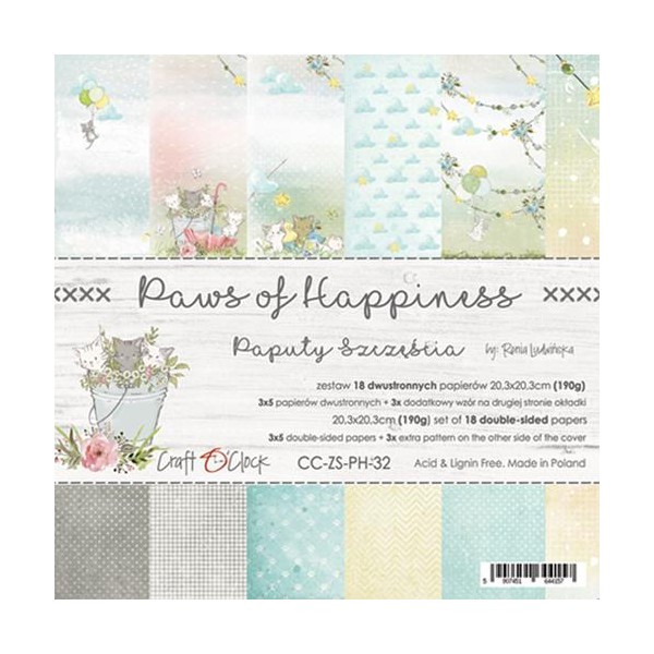 18 papiers scrapbooking 20 x 20 cm Craft O Clock PAWS OF HAPPINESS - Photo n°1