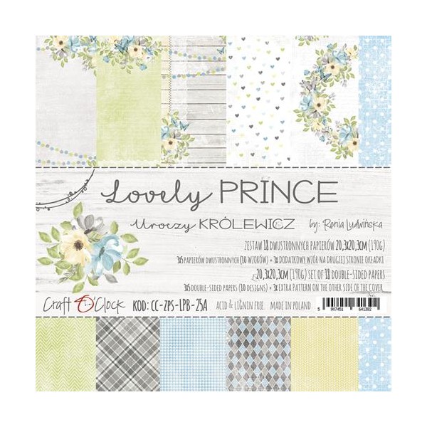 18 papiers scrapbooking 20 x 20 cm Craft O Clock LOVELY PRINCE - Photo n°1